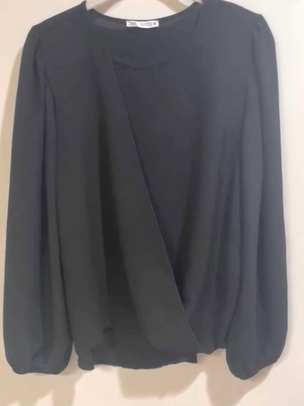 Zara Black Wrap Blouse Draped V Neck Long Sleeve Top Women’s